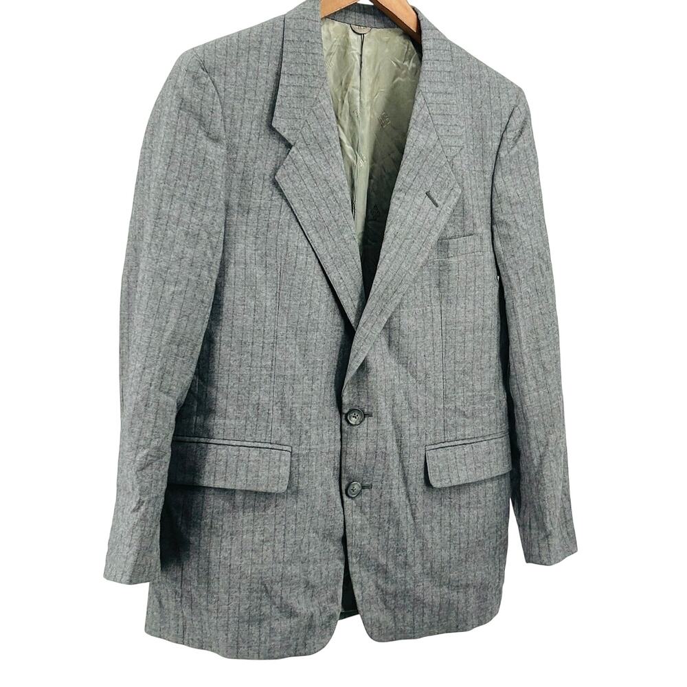 Vintage 80s Givenchy 100% Wool Gray Pinstripe Boxy Power Blazer Jacket